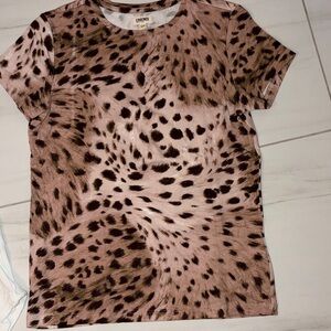 L'AGENCE Nude and Brown Leopard Print Tee small.